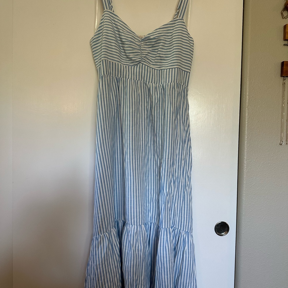 Skies Are Blue Light Blue Striped Maxi Dress